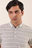 Kısa Kollu Çizgili ArmürlüPamuklu Casual Slim Fit Dar Kesim T-Shirt 1011230167 Gri