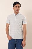 Kısa Kollu Çizgili ArmürlüPamuklu Casual Slim Fit Dar Kesim T-Shirt 1011230167 Koyu Mavi
