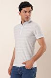 Kısa Kollu Çizgili ArmürlüPamuklu Casual Slim Fit Dar Kesim T-Shirt 1011230167 Koyu Mavi