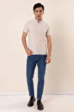 Kısa Kollu Çizgili ArmürlüPamuklu Casual Slim Fit Dar Kesim T-Shirt 1011230167 Taş Rengi