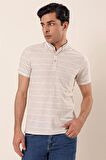 Kısa Kollu Çizgili ArmürlüPamuklu Casual Slim Fit Dar Kesim T-Shirt 1011230167 Taş Rengi