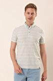 Kısa Kollu Çizgili ArmürlüPamuklu Casual Slim Fit Dar Kesim T-Shirt 1011230167 Su Yeşili