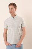 Kısa Kollu Çizgili ArmürlüPamuklu Casual Slim Fit Dar Kesim T-Shirt 1011230167 Su Yeşili