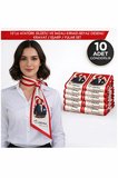 10’lu Atatürk Silüetli ve İmzalı Kırmızı-Beyaz Desenli Kravat / Eşarp / Fular Set