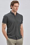 Siyah Desenli Jakarlı Düğmeli Yaka Pamuklu Likralı Casual Slim Fit Dar Kesim Tişört 1011240150