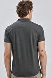 Siyah Desenli Jakarlı Düğmeli Yaka Pamuklu Likralı Casual Slim Fit Dar Kesim Tişört 1011240150