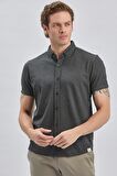 Siyah Desenli Jakarlı Düğmeli Yaka Pamuklu Likralı Casual Slim Fit Dar Kesim Tişört 1011240150