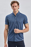 Lacivert Desenli Jakarlı Düğmeli Yaka Casual Slim Fit Dar Kesim Tişört 1011240151