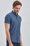 Lacivert Desenli Jakarlı Düğmeli Yaka Casual Slim Fit Dar Kesim Tişört 1011240151