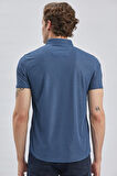 Lacivert Desenli Jakarlı Düğmeli Yaka Casual Slim Fit Dar Kesim Tişört 1011240151