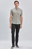 Gri Desenli Jakarlı Düğmeli Yaka Casual Slim Fit Dar Kesim Tişört 1011240152