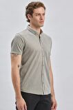 Gri Desenli Jakarlı Düğmeli Yaka Casual Slim Fit Dar Kesim Tişört 1011240152