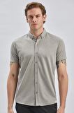 Gri Desenli Jakarlı Düğmeli Yaka Casual Slim Fit Dar Kesim Tişört 1011240152