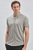 Gri Desenli Jakarlı Düğmeli Yaka Casual Slim Fit Dar Kesim Tişört 1011240152
