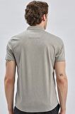 Gri Desenli Jakarlı Düğmeli Yaka Casual Slim Fit Dar Kesim Tişört 1011240152