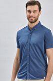 Lacivert Desenli Jakarlı Düğmeli Yaka Casual Slim Fit Dar Kesim Tişört 1011240152