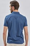 Lacivert Desenli Jakarlı Düğmeli Yaka Casual Slim Fit Dar Kesim Tişört 1011240152