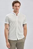 Beyaz Desenli Jakarlı Düğmeli Yaka Casual Slim Fit Dar Kesim Tişört 1011240152
