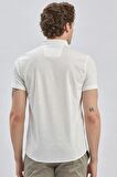 Beyaz Desenli Jakarlı Düğmeli Yaka Casual Slim Fit Dar Kesim Tişört 1011240152