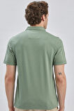 Koyu Yeşil Desenli Jakarlı Polo Yaka %100 Pamuk Casual Slim Fit Dar Kesim Tişört 1011240154
