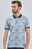Lacivert Baskılı Pike Polo Yaka Garnili %100 Pamuk Casual Slim Fit Dar Kesim Tişört 1011240157