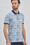 Lacivert Baskılı Pike Polo Yaka Garnili %100 Pamuk Casual Slim Fit Dar Kesim Tişört 1011240157
