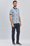 Lacivert Baskılı Pike Polo Yaka Garnili %100 Pamuk Casual Slim Fit Dar Kesim Tişört 1011240157
