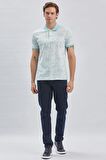 Koyu Mavi Baskılı Pike Polo Yaka Garnili %100 Pamuk Casual Slim Fit Dar Kesim Tişört 1011240157