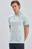 Koyu Mavi Baskılı Pike Polo Yaka Garnili %100 Pamuk Casual Slim Fit Dar Kesim Tişört 1011240157