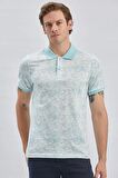 Koyu Mavi Baskılı Pike Polo Yaka Garnili %100 Pamuk Casual Slim Fit Dar Kesim Tişört 1011240157