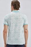Koyu Mavi Baskılı Pike Polo Yaka Garnili %100 Pamuk Casual Slim Fit Dar Kesim Tişört 1011240157