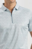 Koyu Mavi Desenli Merserize Polo Yaka Pamuklu Casual Slim Fit Dar Kesim Tişört 1011240159