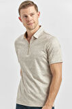 Bej Desenli Merserize Polo Yaka Pamuklu Casual Slim Fit Dar Kesim Tişört 1011240159