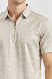 Bej Desenli Merserize Polo Yaka Pamuklu Casual Slim Fit Dar Kesim Tişört 1011240159