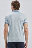 Koyu Mavi Desenli Merserize Düğmeli Yaka Pamuklu Casual Slim Fit Dar Kesim Tişört 1011240160