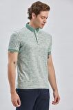 Koyu Yeşil Desenli Merserize Düğmeli Yaka Pamuklu Casual Slim Fit Dar Kesim Tişört 1011240160