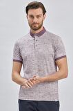 Lila Desenli Merserize Düğmeli Yaka Pamuklu Casual Slim Fit Dar Kesim Tişört 1011240160