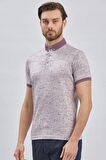 Lila Desenli Merserize Düğmeli Yaka Pamuklu Casual Slim Fit Dar Kesim Tişört 1011240160
