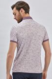 Lila Desenli Merserize Düğmeli Yaka Pamuklu Casual Slim Fit Dar Kesim Tişört 1011240160