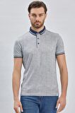 Koyu Lacivert Desenli Merserize Düğmeli Yaka Pamuklu Casual Slim Fit Dar Kesim Tişört 1011240161