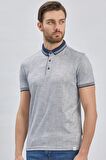 Koyu Lacivert Desenli Merserize Düğmeli Yaka Pamuklu Casual Slim Fit Dar Kesim Tişört 1011240161