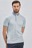 Koyu Mavi Desenli Merserize Düğmeli Yaka Pamuklu Casual Slim Fit Dar Kesim Tişört 1011240161