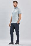Koyu Mavi Desenli Merserize Düğmeli Yaka Pamuklu Casual Slim Fit Dar Kesim Tişört 1011240161