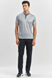 Koyu Lacivert Desenli Merserize Düğmeli Yaka Pamuklu Casual Slim Fit Dar Kesim Tişört 1011240163