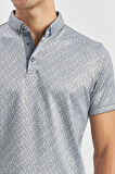 Koyu Lacivert Desenli Merserize Düğmeli Yaka Pamuklu Casual Slim Fit Dar Kesim Tişört 1011240163