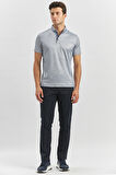 Koyu Lacivert Desenli Merserize Düğmeli Yaka Pamuklu Casual Slim Fit Dar Kesim Tişört 1011240163