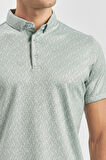 Koyu Yeşil Desenli Merserize Düğmeli Yaka Pamuklu Casual Slim Fit Dar Kesim Tişört 1011240163
