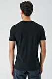 Siyah Baskılı Bez Ayağı Bisiklet Yaka %100 Pamuk Casual Slim Fit Dar Kesim Tişört 1011240169