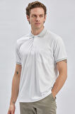 Beyaz Desenli Oxford Polo Yaka Cepli Pamuklu Klasik Comfort Fit Rahat Kesim Tişört 1011240171