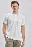 Beyaz Desenli Oxford Polo Yaka Cepli Pamuklu Klasik Comfort Fit Rahat Kesim Tişört 1011240171